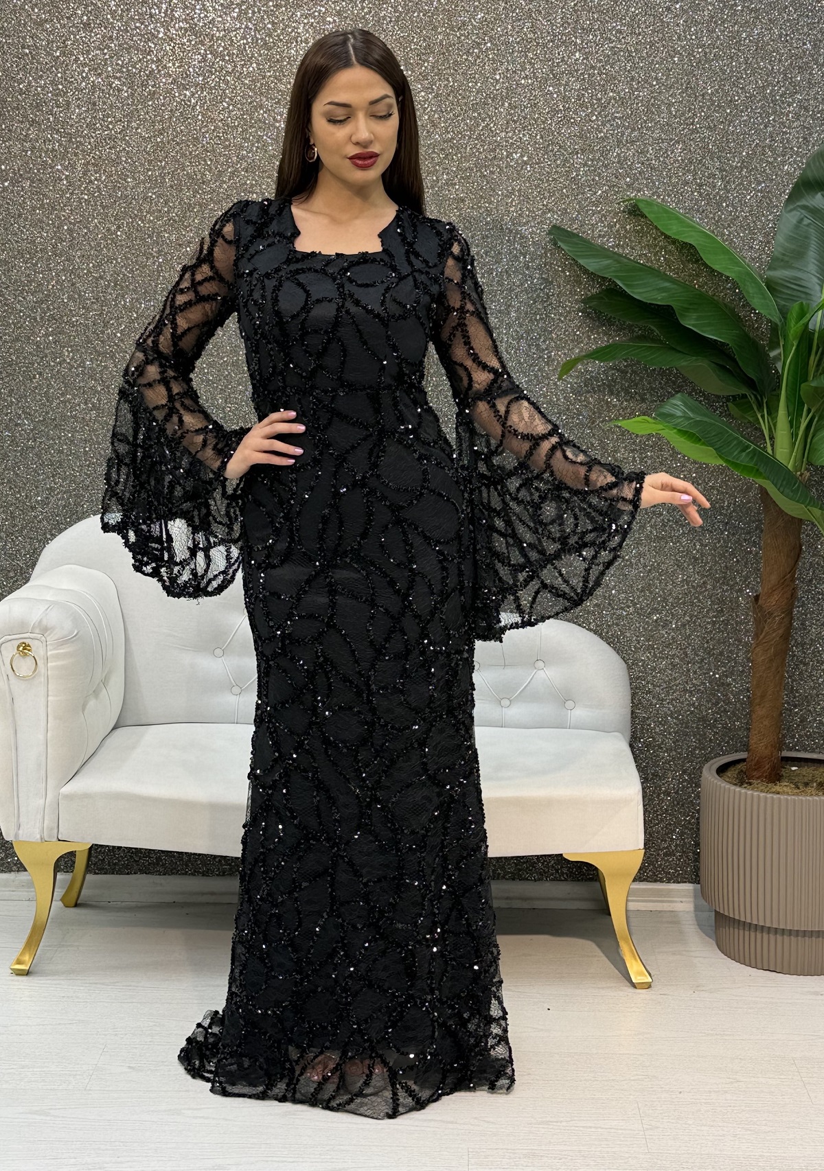 UZUN KOLLU BALIK ELBISE 1281